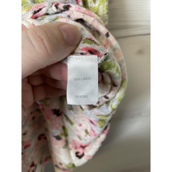 J Jill Love Linen Shirt Womens Large Floral 3/4 Sleeve Lightweight Button Up Top - Picture 7 of 10